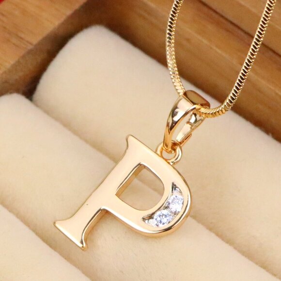 "Rose Gold Letter P Pendant with Crystals – 18K Gold Plated Charm, XPPT1365 - Picture 1 of 13